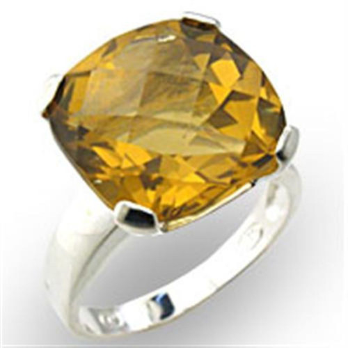 Women's High Polished Sterling Silver Ring with Semi Precious Citrine Stone - Size 7
