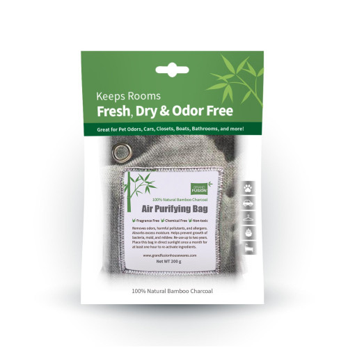 Pack of 2 Gray and White Bamboo Charcoal Air Purifying Bags 6"