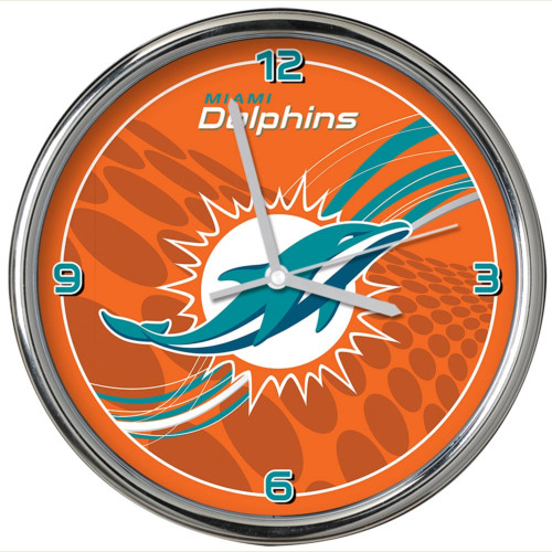 11.5" Orange and White NFL Miami Dolphins Dynamic Chrome Wall Clock