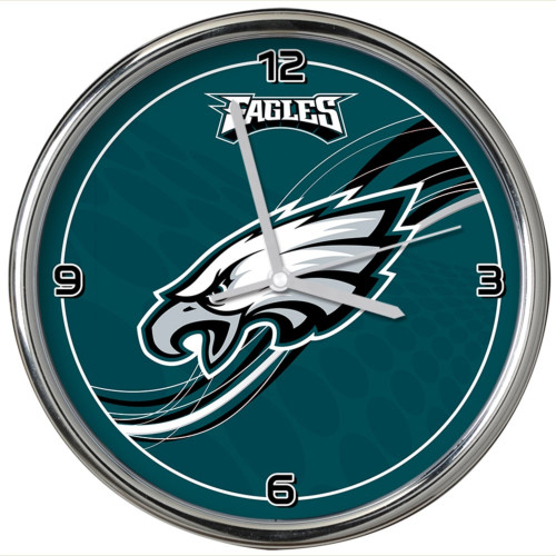 11.5" Teal Green and White NFL Philadelphia Eagles Dynamic Chrome Wall Clock