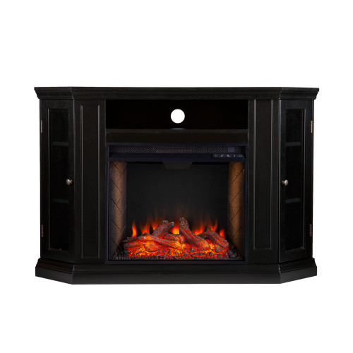 48" Black and Brown Rectangular Smart Media Fireplace with Storage