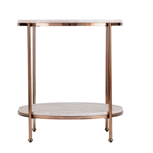 24.25" Champagne Gold and White Contemporary Round End Table