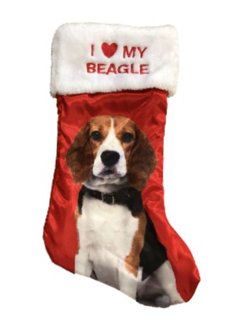 Red Satin I Love My Beagle Dog Christmas Holiday Stocking