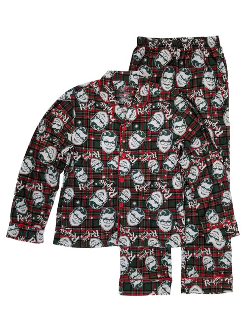 A Christmas Story Ralphie Mens Green/Red Plaid Flannel Sleepwear Pajama Set - a062718acsplaidflancoatpj XL