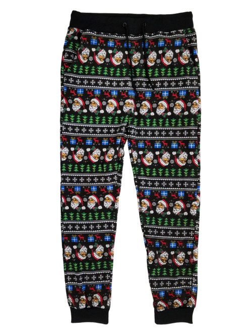 Mens Black Ugly Christmas Santa Jogger Pants Sleep Pants Pajama Bottoms