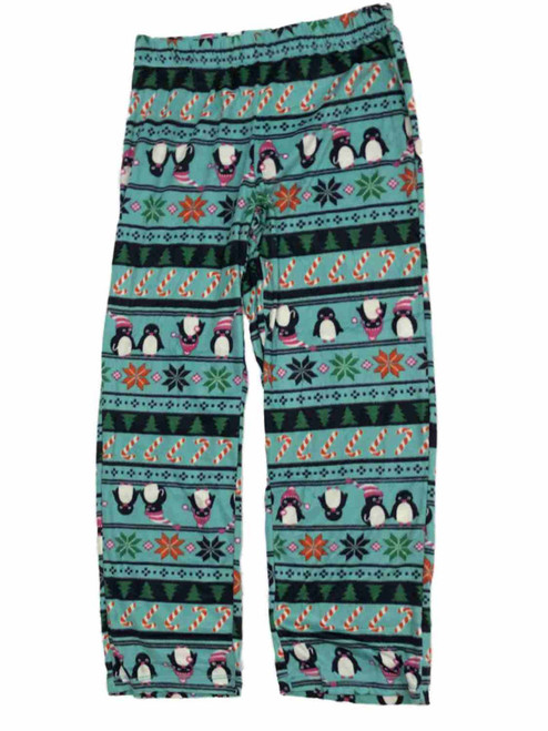 Womens Blue Fleece Penguin & Candycane Christmas Pajama Bottoms Sleep Pants - CM102819 SLPCHIC BLU PENG XXL