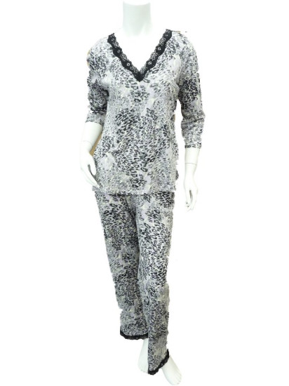 Covington Womens Black & Purple Leopard Print Pajamas Lightweight Pajama Set - JG604 COV BLK PURP LEOP PJ L