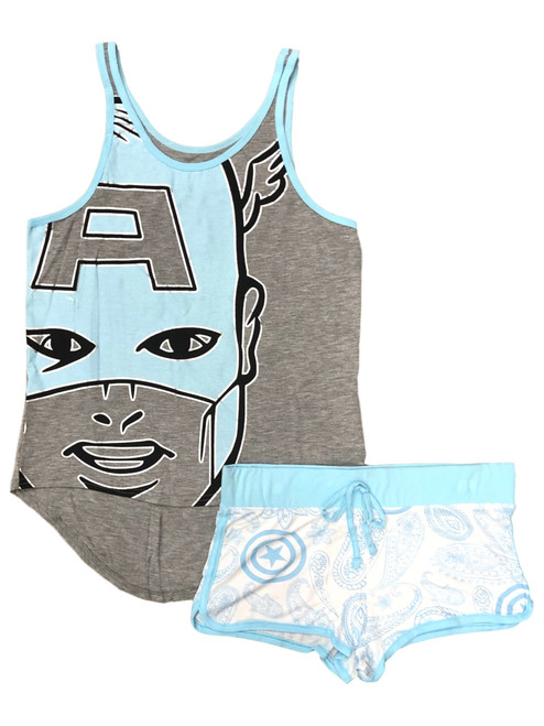 MJC Marvel Womens Gray Captain America Pajamas Tank Top & Short Sleep Set - CM110520 GRY CAP AMER XL