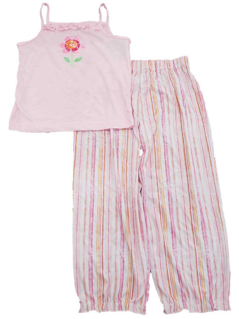 Girls Pink Upsa-Daisy Pajamas Ruffled Tank Top & Striped Pants 2 Pc Sleep Set - GR011420 DAISY PJS L
