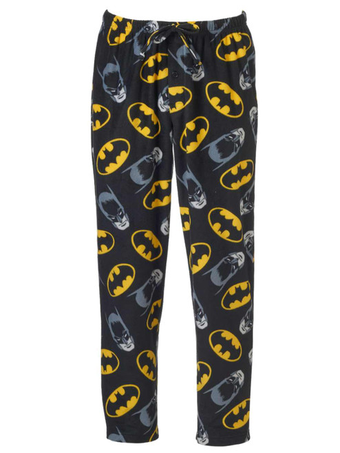 DC Comics Mens Black Fleece Batman Sleep Pants Pajama Bottoms - a71817batmanblkflcpant M
