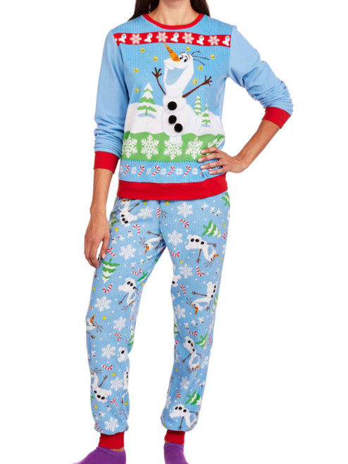Disney Frozen Womens Fleece Olaf Ugly Sweater Pajamas Holiday Sleep Set