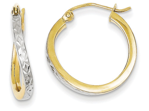 FJC Finejewelers 10k and Rhodium Bright Cut Textured and Wavy Hoop Earrings in 10 kt Yellow Gold 10TC361W