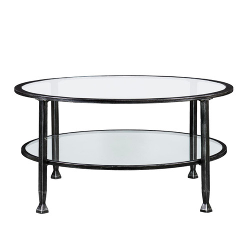 36" Black Distressed finish Glass Round Cocktail Table