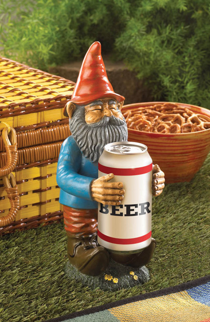 11.5" Red and Blue Beer Buddy Gnome Outdoor Garden Statue
