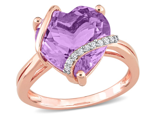 6.50 Carat (ctw) Amethyst Promise Heart Ring in Rose Plated Sterling Silver with Accent Diamonds - 68DLG1005047AM-9