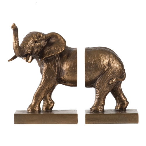 Set of 2 Copper Brown Contemporary Elephant Bookends 8.5"