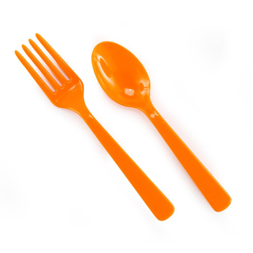 16pc Orange Solid Forks and Spoons 6.75"