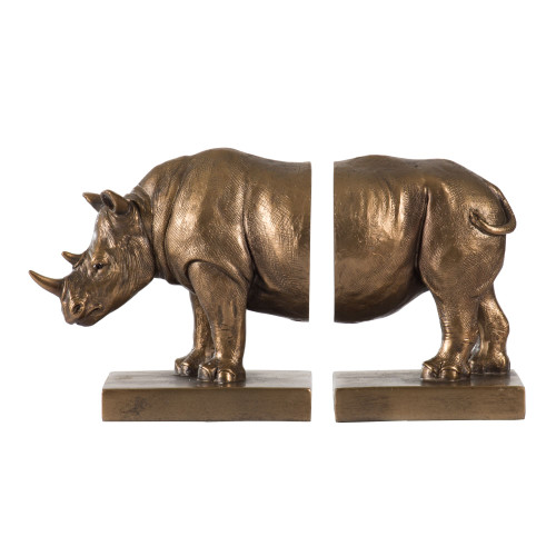 Set of 2 Copper Brown Contemporary Rhinoceros Bookends 10"