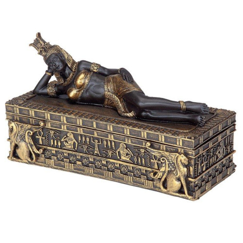 8" Black and Gold Contemporary Cleopatra Laying Accent Decorative Box