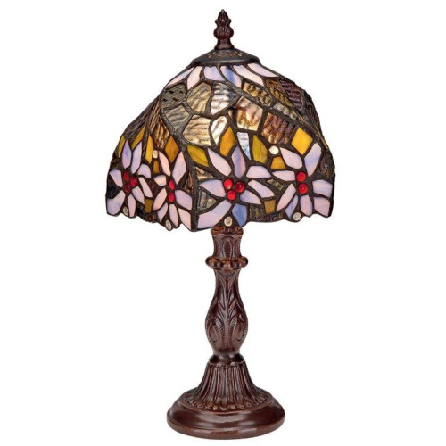 14.5" Brown and White Contemporary Flower Stained Glass Table Lamp