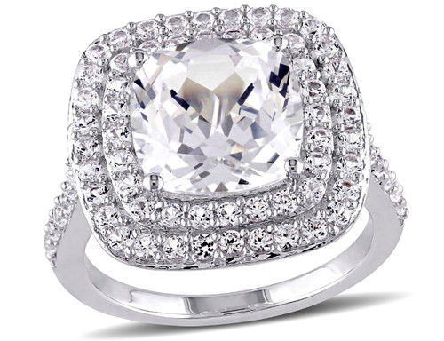 7.1 Carat (ctw) Cushion-Cut Created White Sapphire Double Halo Engagement Ring in Sterling Silver - 68DLG1001052CWS-5