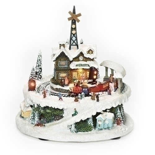 Small Train Station Rotating Musical LED Christmas Figurine 6.75 Inch