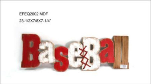 Set of 2 Red and White Distressed Finish Baseball Signs 23.5" - 34255281