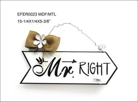 Set of 2 Black and White Mr. Right Arrow Wall Plaques 15.25" - 34255284
