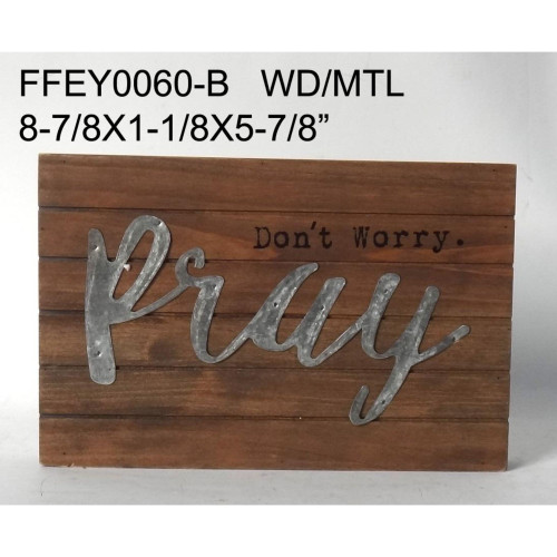 Set of 2 Brown and Gray Rectangular "Don't Worry Pray" Wall Signs 8.75" - 34255350