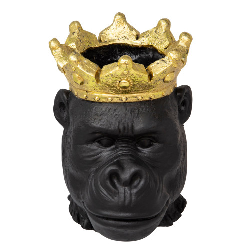 9" Black and Gold Gorilla Face Planter with Crown