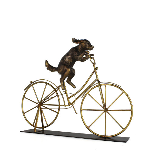 17" Gold and Bronze Dog On Bicycle Tabletop Decorative Figurine