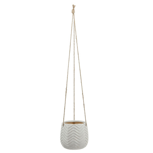 7" White and Brown Ceramic Chevron Outdoor Hanging Planter