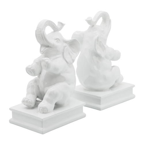 Set of 2 White Elephant Library Bookends 11"