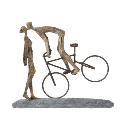 14.25" Bronze Couple with Bike Decorative Sculpture