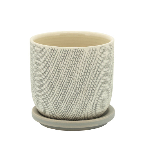 5" Sage Green and Gray Ceramic Mesh Planter with Saucer