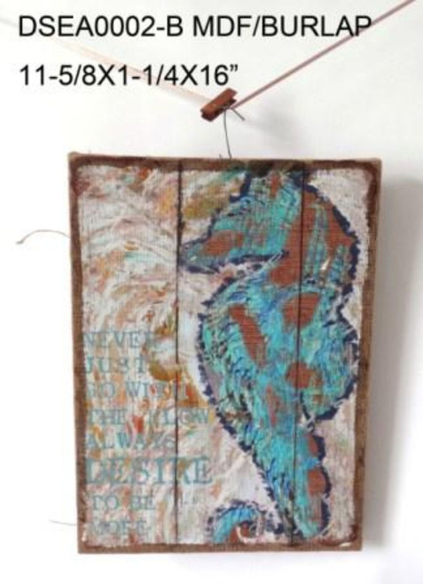 Set of 2 Blue and Brown Seahorse Rectangular Wall Plaques 16" - 34255186