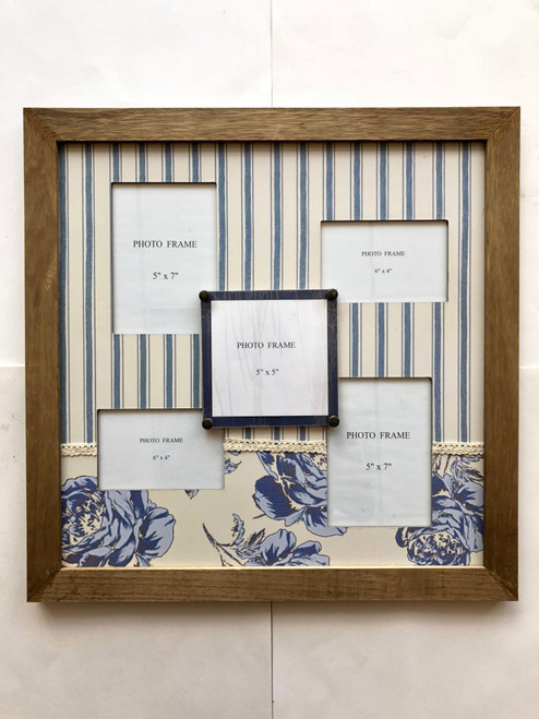 Set of 2 Brown and Blue Square Photo Frame Wall Plaques 21" - 34255171