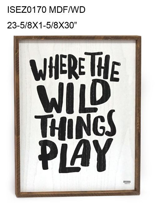 Set of 2 Black and White "WHERE THE WILD THINGS PLAY" Contemporary Wall Signs 30" - 34256084