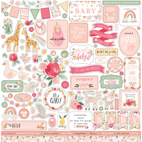 Welcome Baby Girl Cardstock Stickers 12"X12"-Elements
