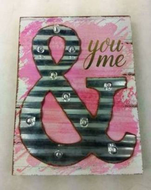 Set of 2 Pink and Gold "you & me" Contemporary Wall Plaques 15.25" - 34256139