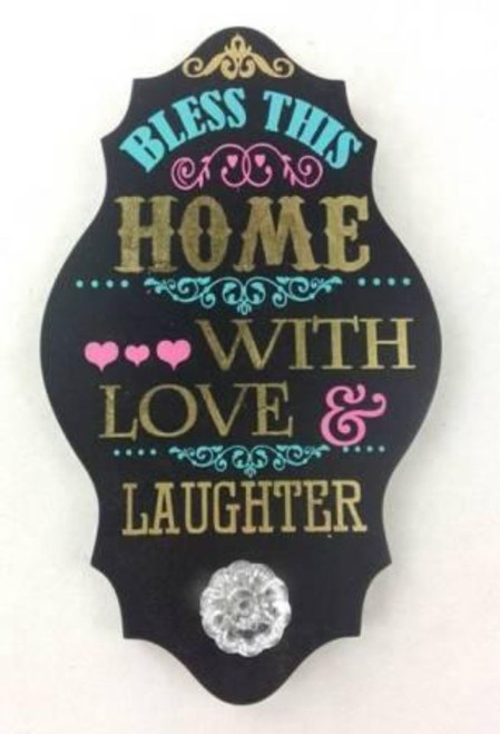 Set of 2 Black and Gold "BLESS THIS HOME WITH LOVE AND LAUGHTER" Wall Plaques 10" - 34256132