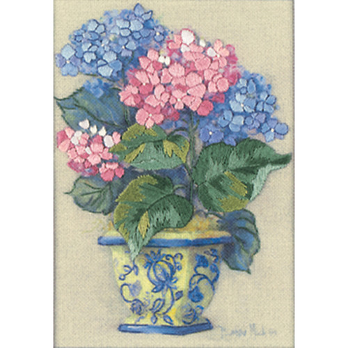 Dimensions Jiffy Mini Crewel Embroidery Kit 5"X7"-Colorful Hydrangeas-Stitched In Thread