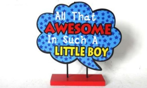 Set of 2 Blue and White "ALL THAT AWESOME" Contemporary Wall Plaques 10.25" - 34255048