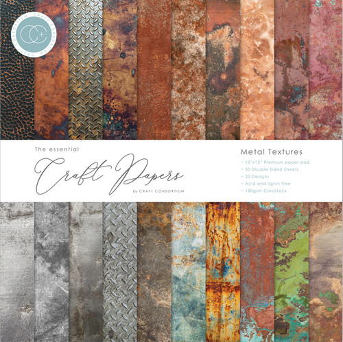 Craft Consortium Double-Sided Paper Pad 12"X12" 30/Pkg-Metal Textures, 20 Designs