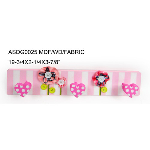 Set of 2 Pink and White Striped Flower Rectangular Wall Plaques with Heart Hook 19.75" - 34254879