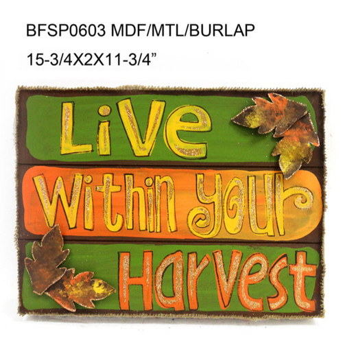 Set of 2 Green and Orange Contemporary "Live Within your Harvest" Outdoor Wall Signs 15.75" - 34254956