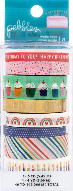 Happy Cake Day Washi Tape 8/Pkg-4 To 6 Yards Each