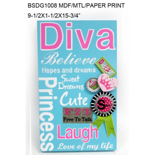 Set of 2 Blue and Pink Contemporary Rectangular Princess Wall Signs 15.75" - 34254957