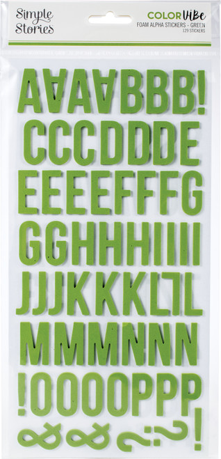 Simple Stories Color Vibe Foam Alpha Stickers 6"X12" 129/Pkg-Green