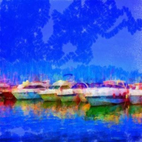 Blue and Green The Marina Outdoor Canvas Square Wall Art Decor 24" x 24"